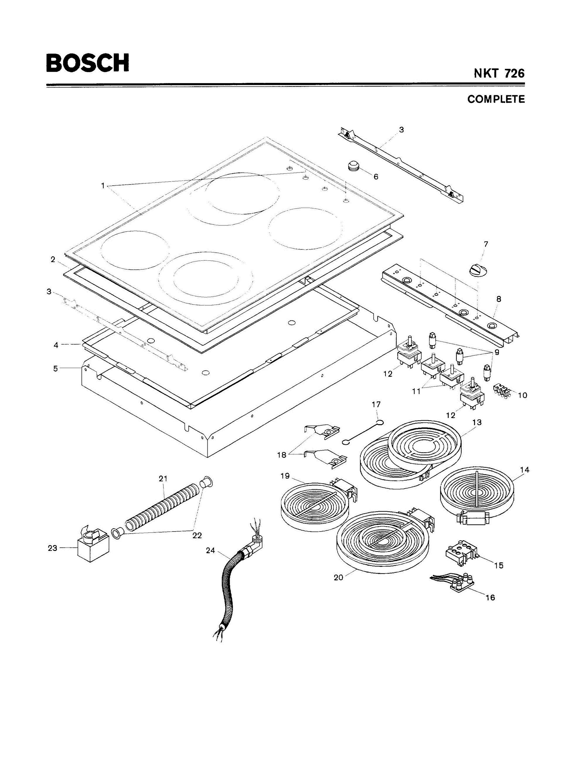 01 - COMPLETE Diagram and Parts List for NKT726  Bosch Cooktop