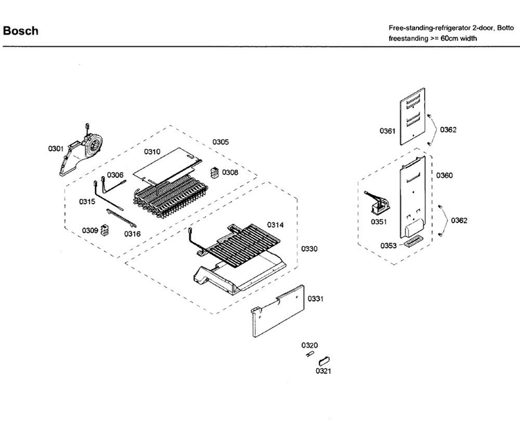 Evap Asy Diagram and Parts List for B10CB80NVS 05 Bosch Refrigerator