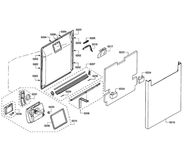 Door Assy Diagram and Parts List for SHE53T56UC 01 Bosch Dishwasher