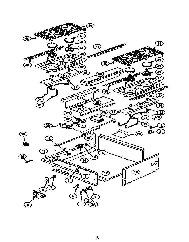 Page 5 Diagram and Parts List for PRSE304S  Thermador Range