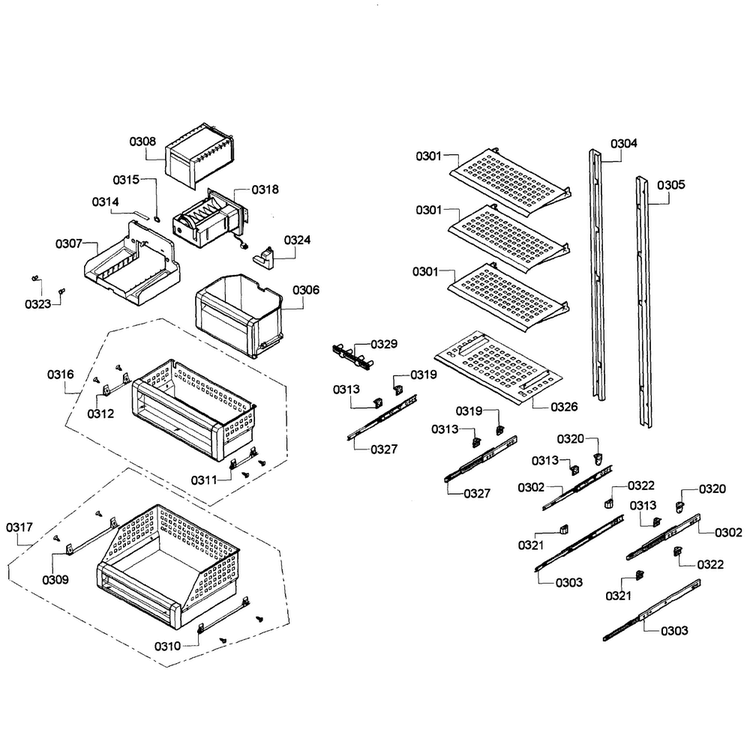 Shelfs Diagram and Parts List for T24IF70NSP 45 Thermador Freezer