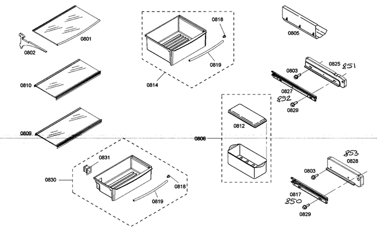 Shelf Assy 1 Diagram and Parts List for KBUDT4275E 01 Thermador Refrigerator