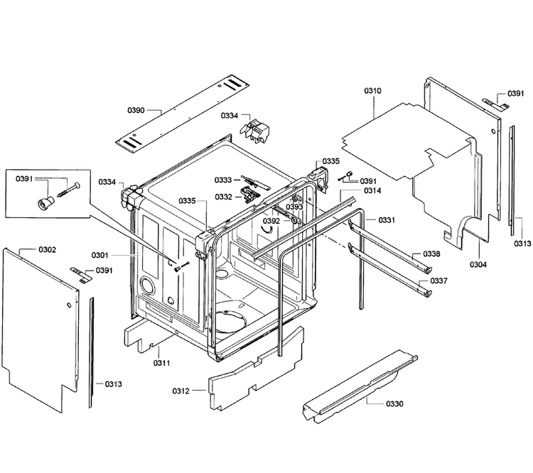 Cabinet Diagram and Parts List for SGE63E15UC 50 Bosch Dishwasher