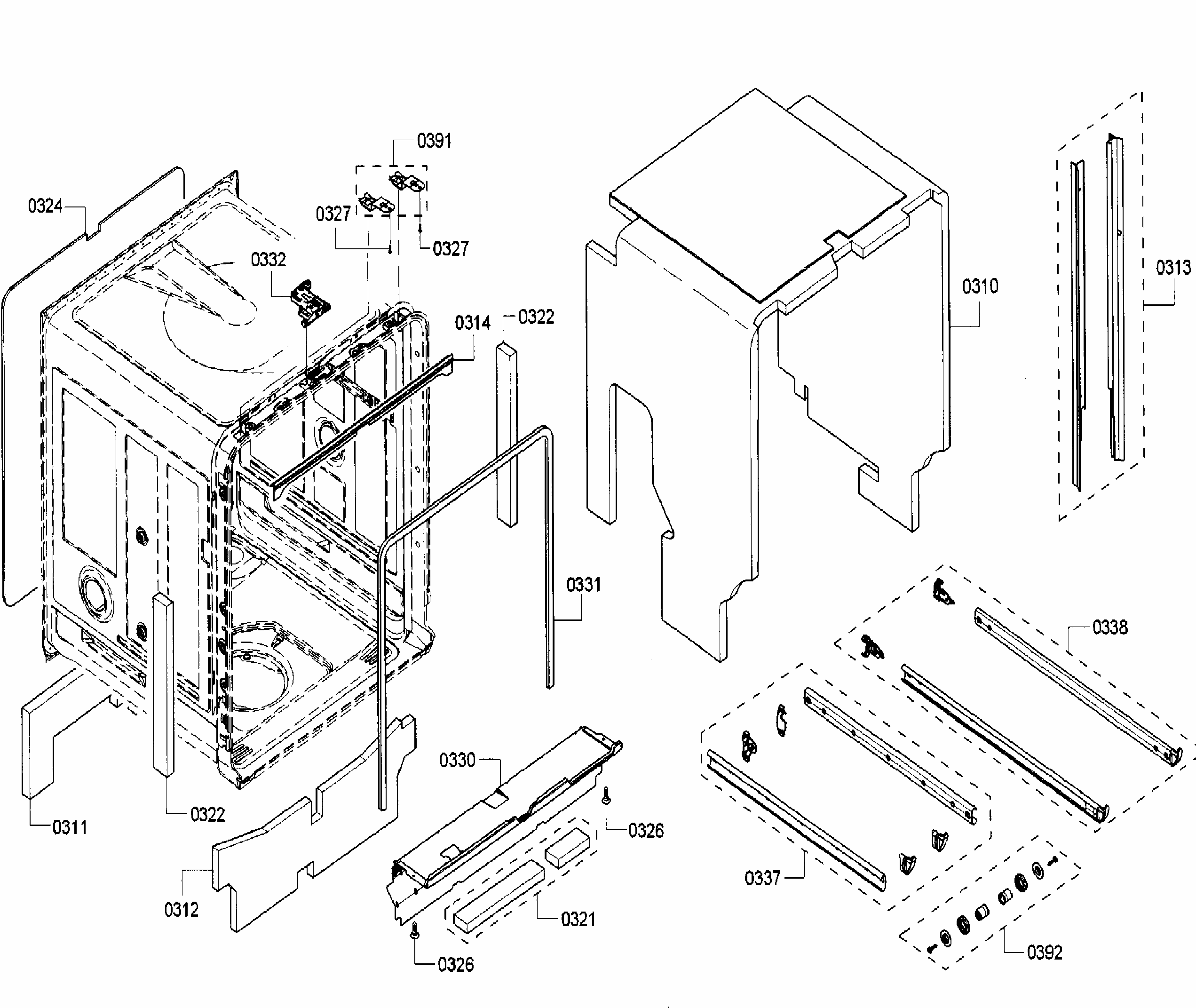 Cabinet Diagram and Parts List for SHXN8U55UC 06 Bosch Dishwasher