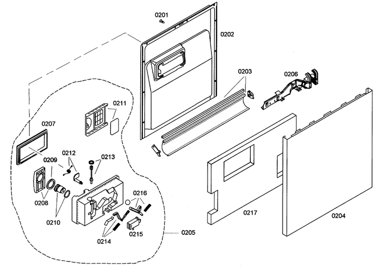 Door Assy Diagram and Parts List for SHE42L12UC 36 Bosch Dishwasher
