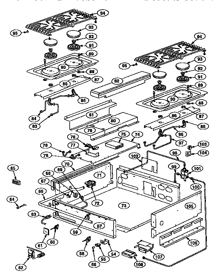 Cooktop Diagram and Parts List for PRSG304  Thermador Range