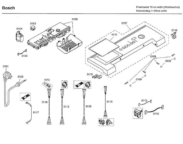 Control Panel Diagram and Parts List for WFMC3301UC 03 Bosch Washer
