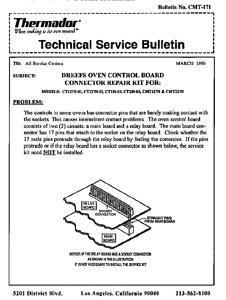 Technical Service Bulletin Diagram and Parts List for CT130  Thermador Wall Oven