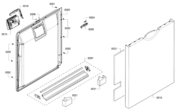 Door Assy Diagram and Parts List for SHE6AP06UC 02 Bosch Dishwasher