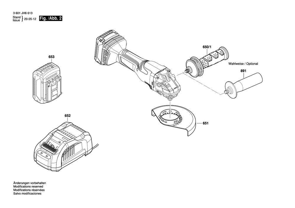 Page 2 Diagram and Parts List for GWX18V-13C 3601JH6613 Bosch Angle Grinder