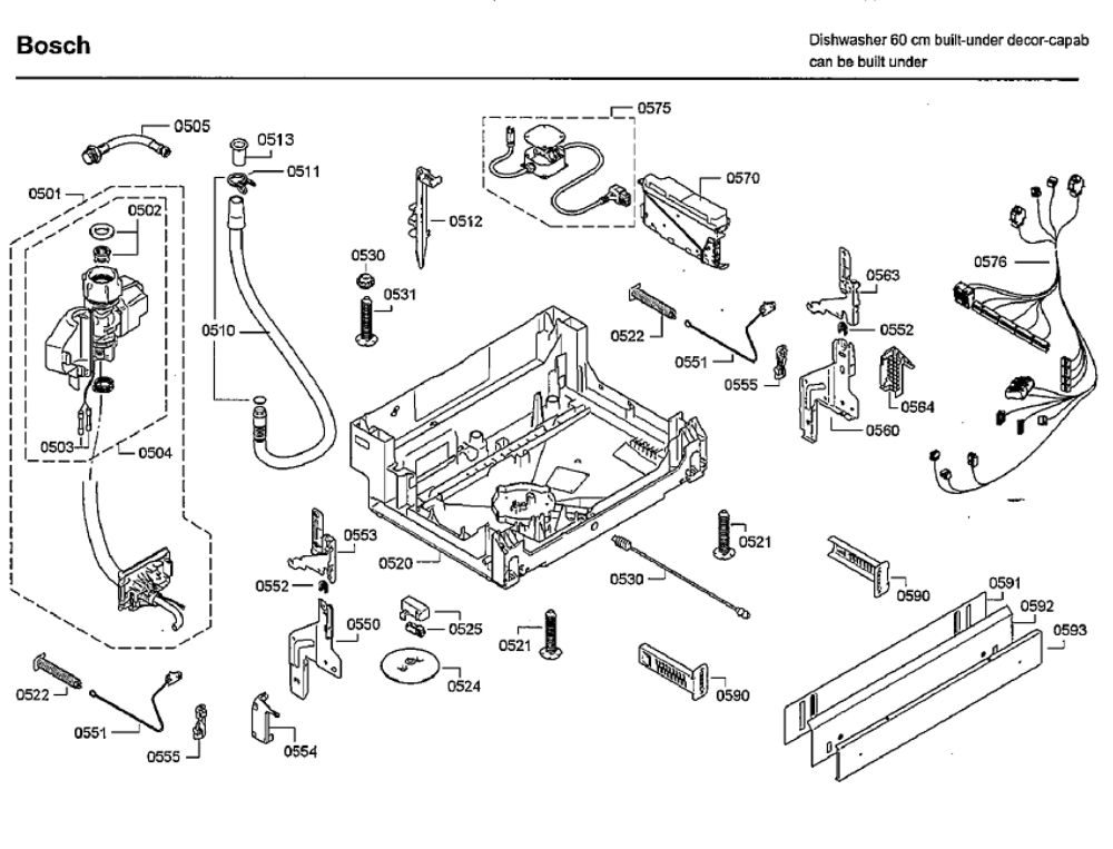 Base Diagram and Parts List for SHE9PT55UC D5 Bosch Dishwasher