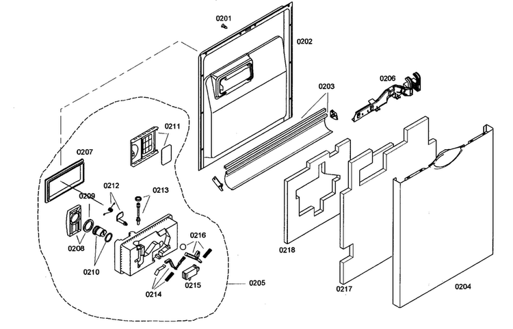 Door Assy Diagram and Parts List for SHE46C05UC 17 Bosch Dishwasher