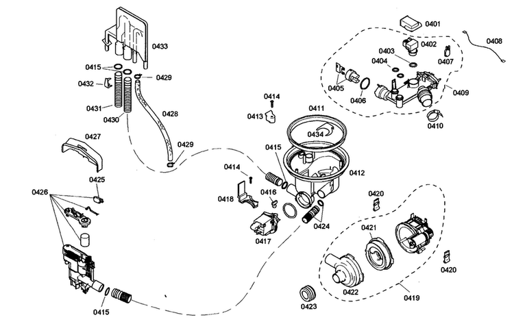Pump Assy Diagram and Parts List for SHE46C02UC 38 Bosch Dishwasher