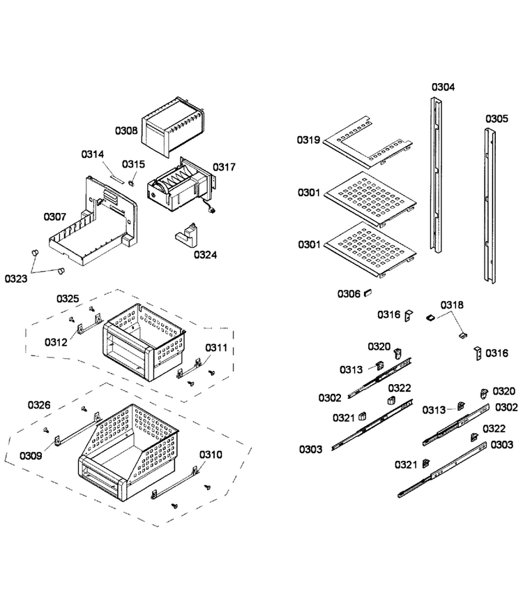 Shelfs Diagram and Parts List for T18ID80NLP 35 Thermador Freezer