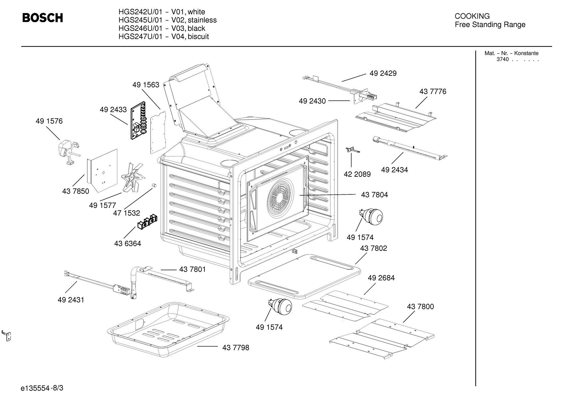 03 - OVEN CAVITY Diagram and Parts List for HGS245U  Bosch Range