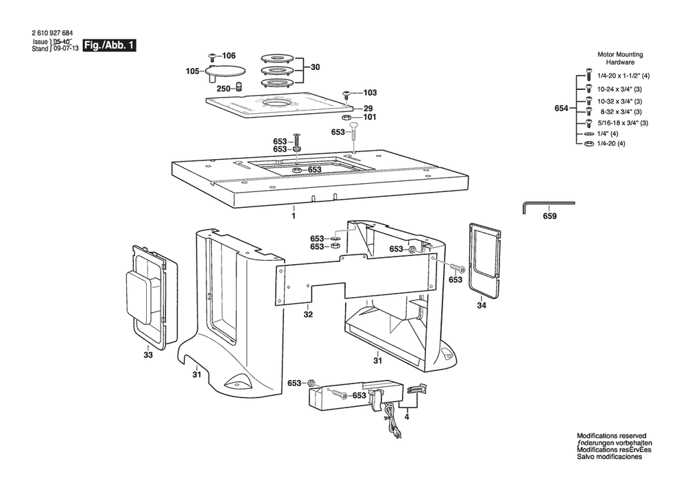 Section 1 Diagram and Parts List for 2610927684  Bosch Tool Stand & Cart