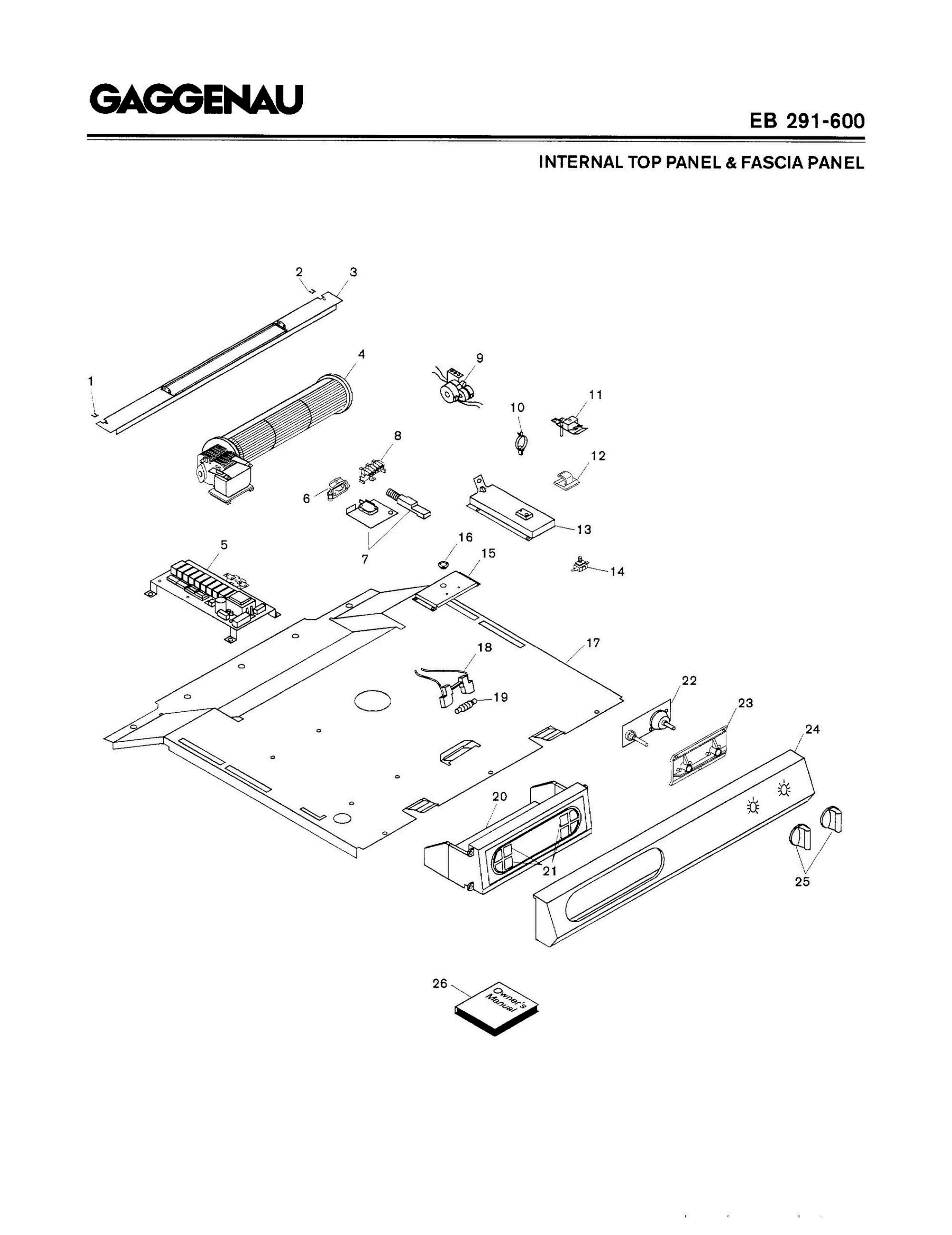 01 - INTERNAL TOP PANEL & FASCIA PANEL Diagram and Parts List for EB291-600  Bosch Range