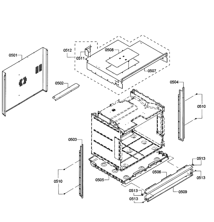 Cabinet Assy Diagram and Parts List for HBL8450UC 10 Bosch Wall Oven