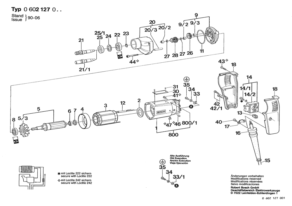 Section 1 Diagram and Parts List for 0602127061  Bosch Drill