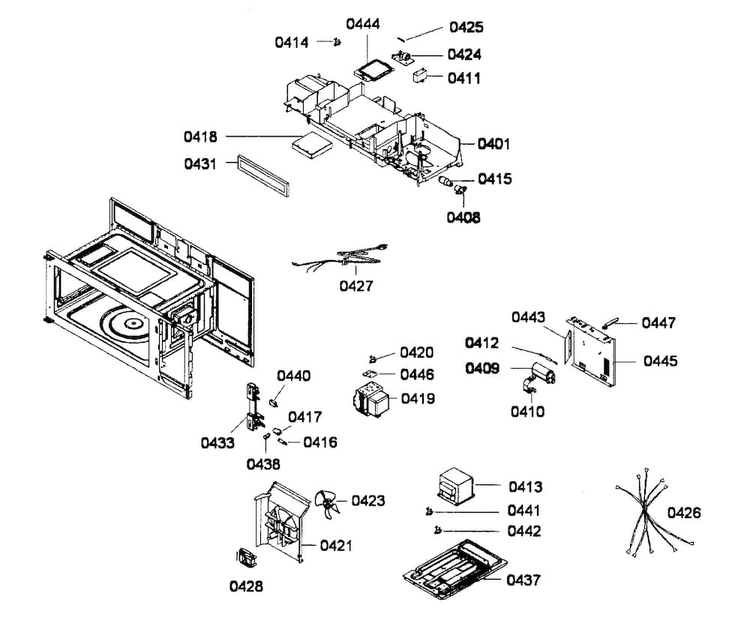 Cabinet Parts Diagram and Parts List for HMV3061U 01 Bosch Microwave