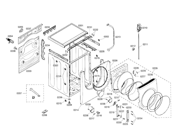 Cabinet/door Diagram and Parts List for WFMC3301UC 02 Bosch Washer