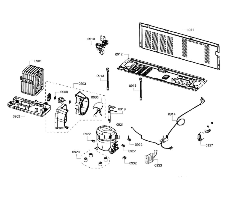 Compressor Diagram and Parts List for B26FT80SNS 01 Bosch Refrigerator