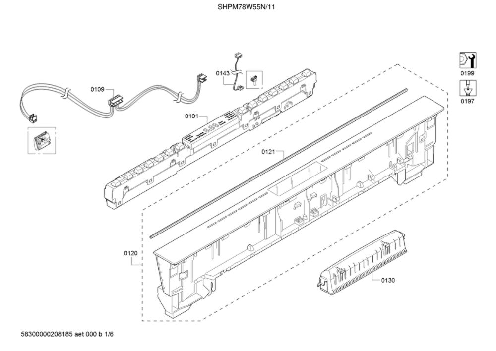 Operating Module/Fascia Panel Diagram and Parts List for SHPM78W55N 11 Bosch Dishwasher