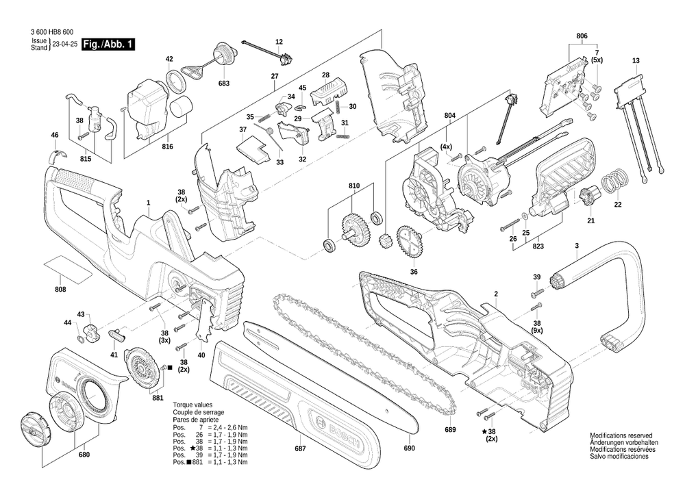 Diagram 1 Diagram and Parts List for 3600HB8600  Bosch Chainsaw