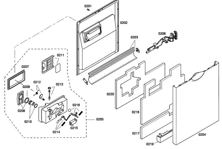 Door Assy Diagram and Parts List for SHE43F12UC 56 Bosch Dishwasher