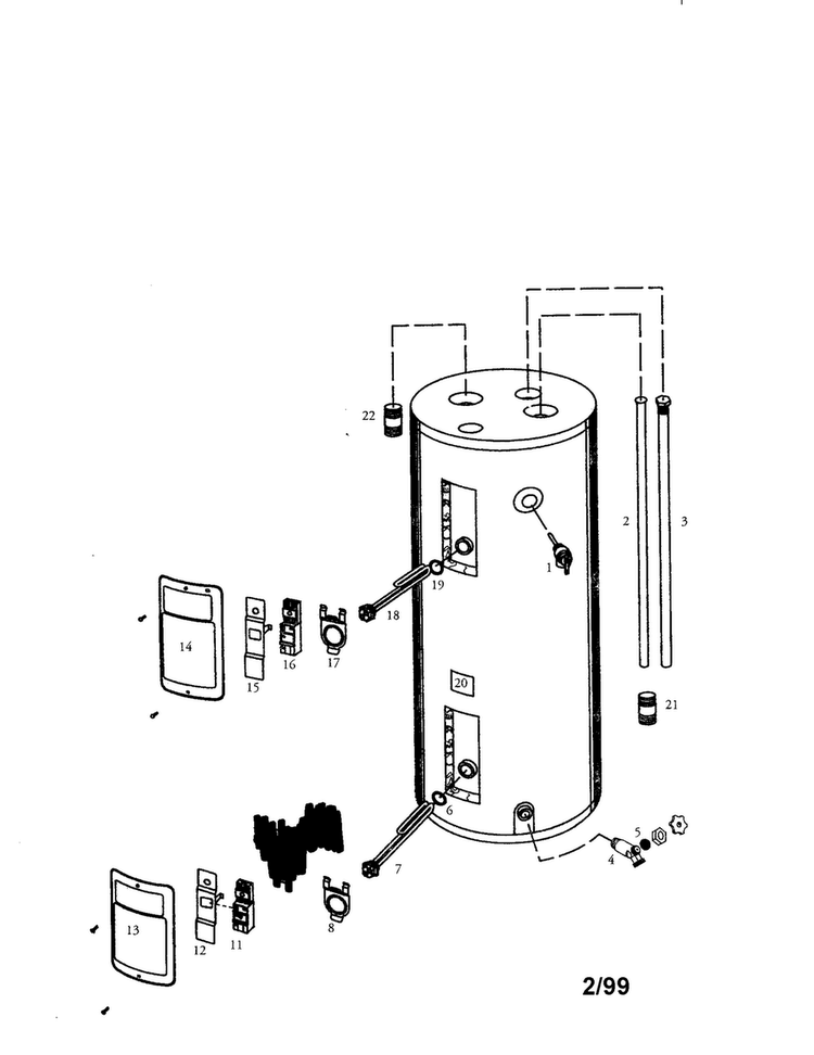 Energy Efficient 40 Gallon Medium Diagram and Parts List for 153324691HT  Kenmore Water Heater