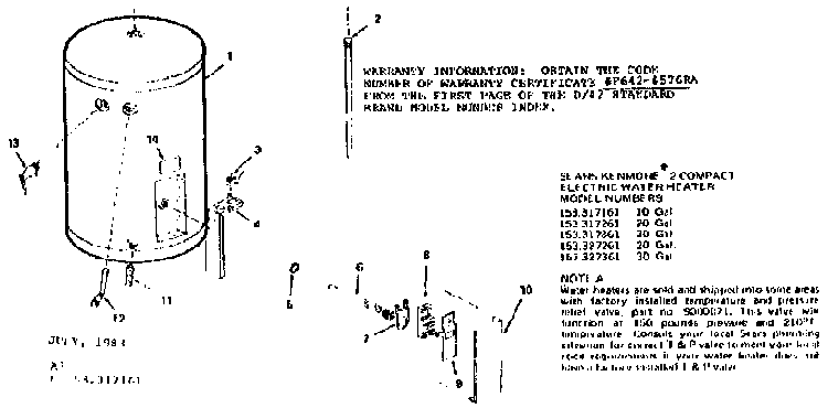 Replacement Parts Diagram and Parts List for 153317361  Kenmore Water Heater