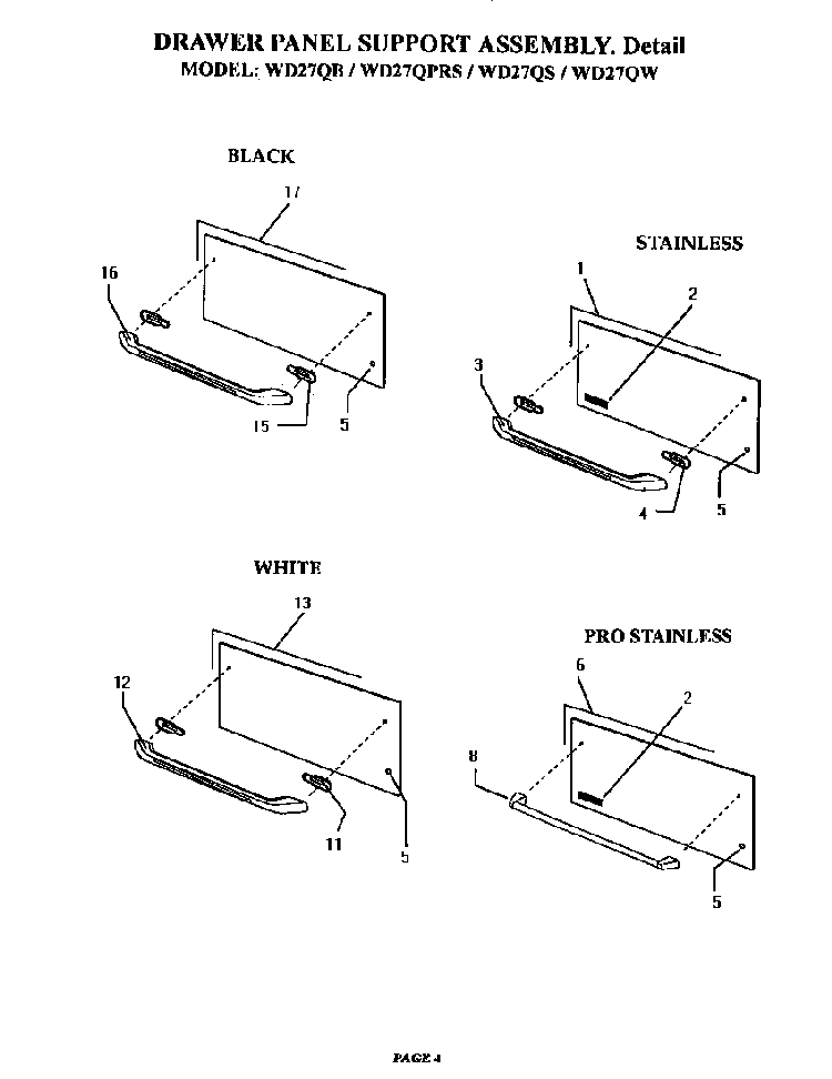 Drawer Panel Support Assembly Diagram and Parts List for WD27QB  Thermador Warming Drawer