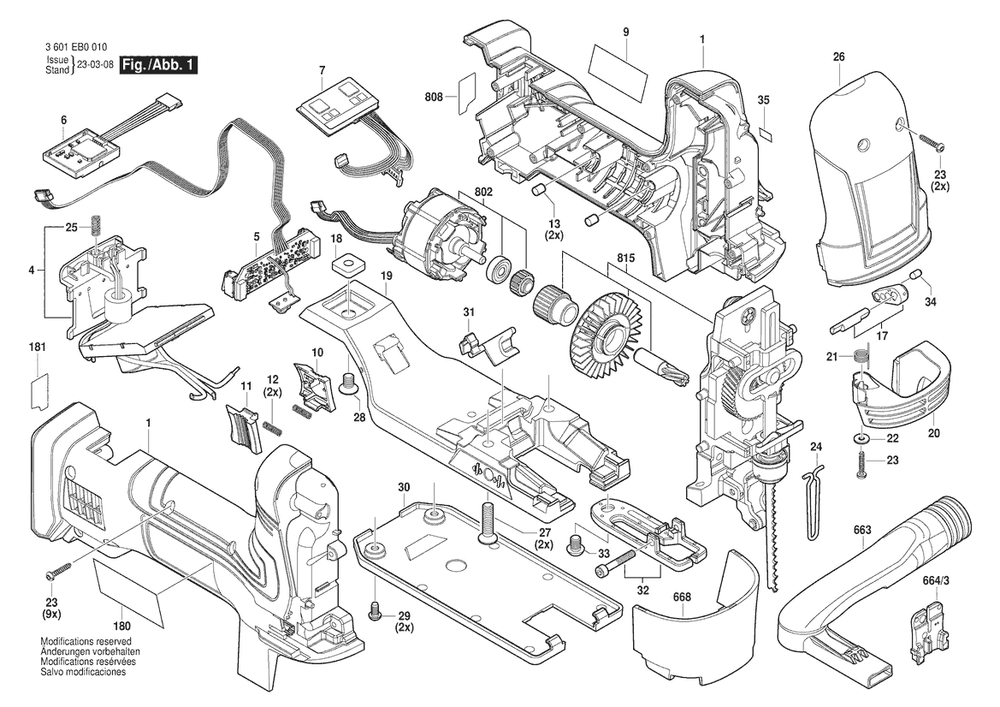 Diagram 1 Diagram and Parts List for GST18V-60BC 3601EB0010 Bosch Jig Saw