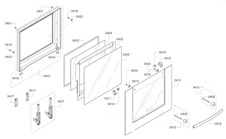 Door Assy Diagram and Parts List for HBN3450UC 10 Bosch Wall Oven