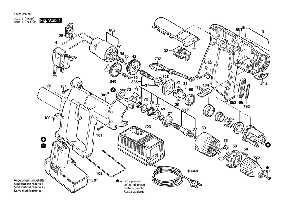 Section 1 Diagram and Parts List for 0603926603  Bosch Hammer Drill