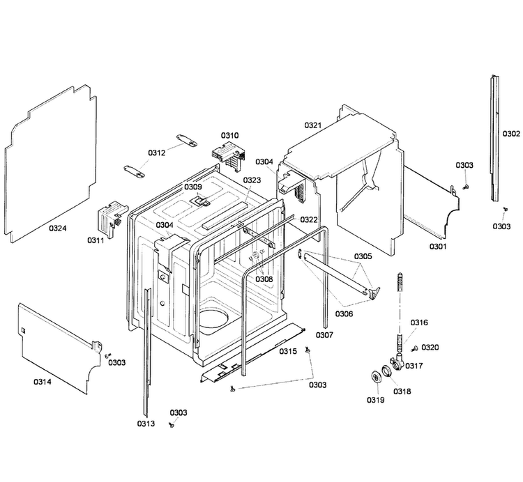 Cabinet Diagram and Parts List for SHE58C02UC 50 Bosch Dishwasher
