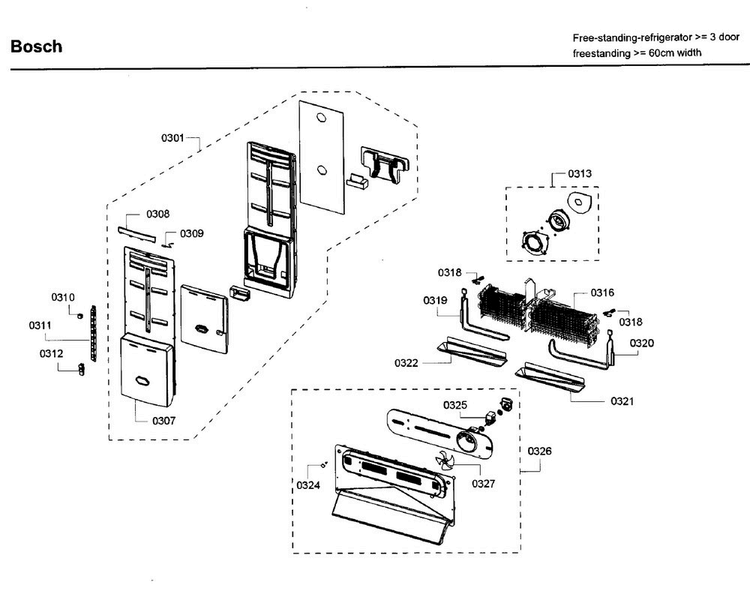 Evap Asy Diagram and Parts List for B26FT80SNS 03 Bosch Refrigerator