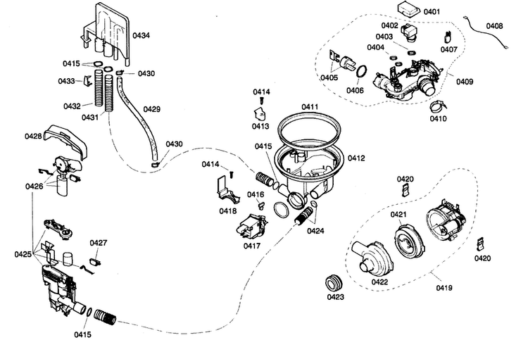 Pump Assy Diagram and Parts List for SHV57C03UC 22 Bosch Dishwasher