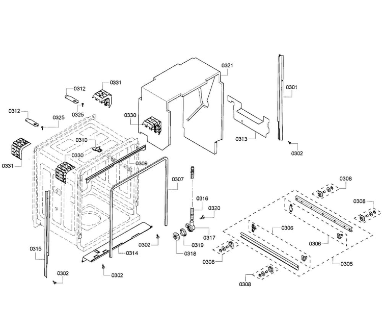 Cabinet Diagram and Parts List for SHX68R55UC 67 Bosch Dishwasher