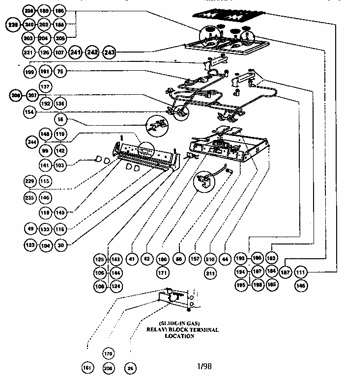 Gas Burner Box Assembly Diagram and Parts List for RDSS30Q  Thermador Range