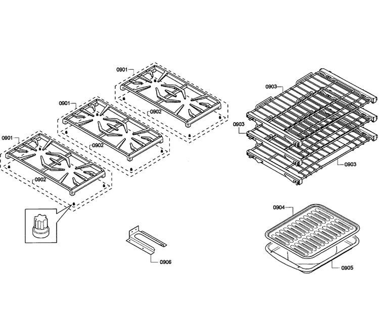 Grates/shelfs Diagram and Parts List for PRD366GHU 05 Thermador Range