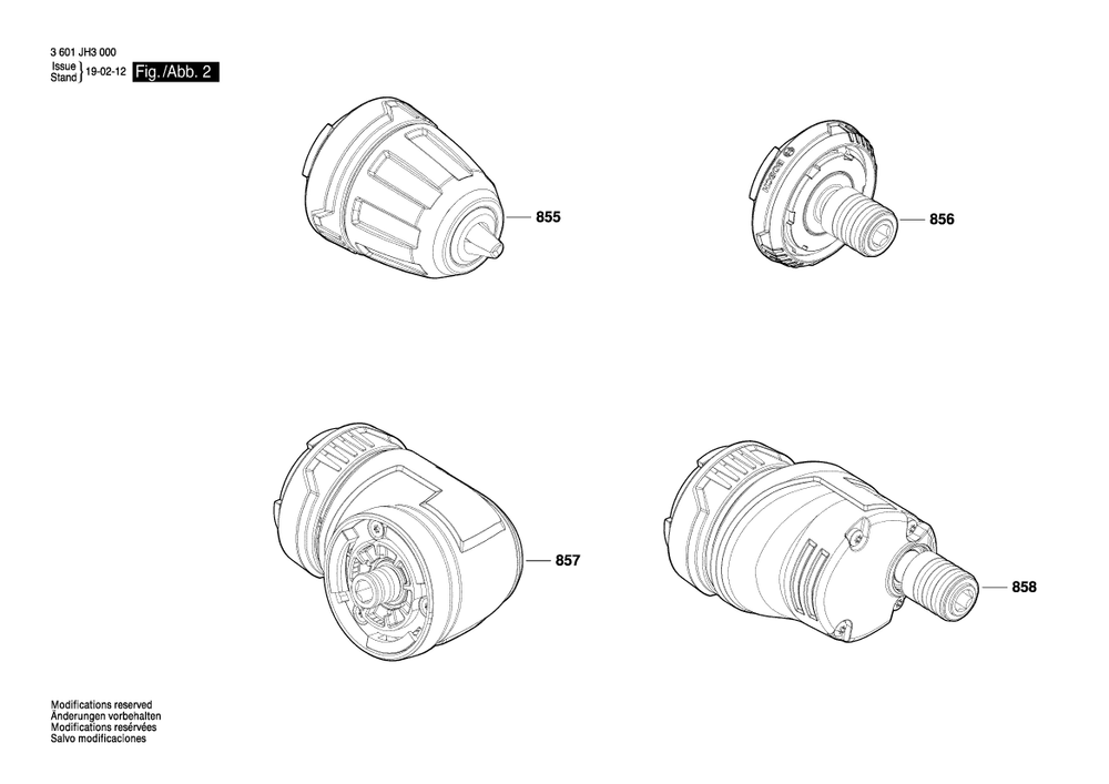 Page 2 Diagram and Parts List for GSR12V-300FC 3601JH3010 Bosch Electric Drill