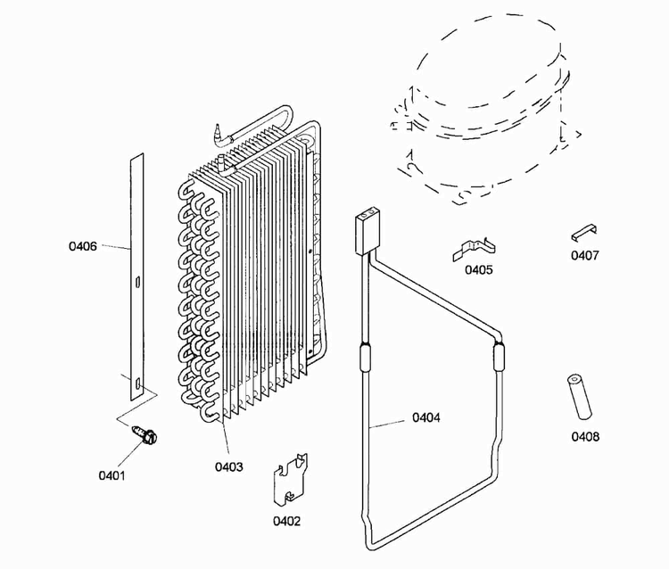 Evaporator Diagram and Parts List for KBUDT4855E 01 Thermador Refrigerator