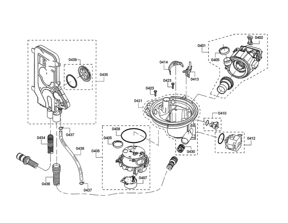 Water Inlet/Sump/Heat Pump Diagram and Parts List for DWHD440MFP 07 Thermador Dishwasher