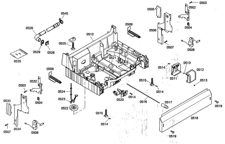 Base Assy Diagram and Parts List for SHE43P05UC 56 Bosch Dishwasher