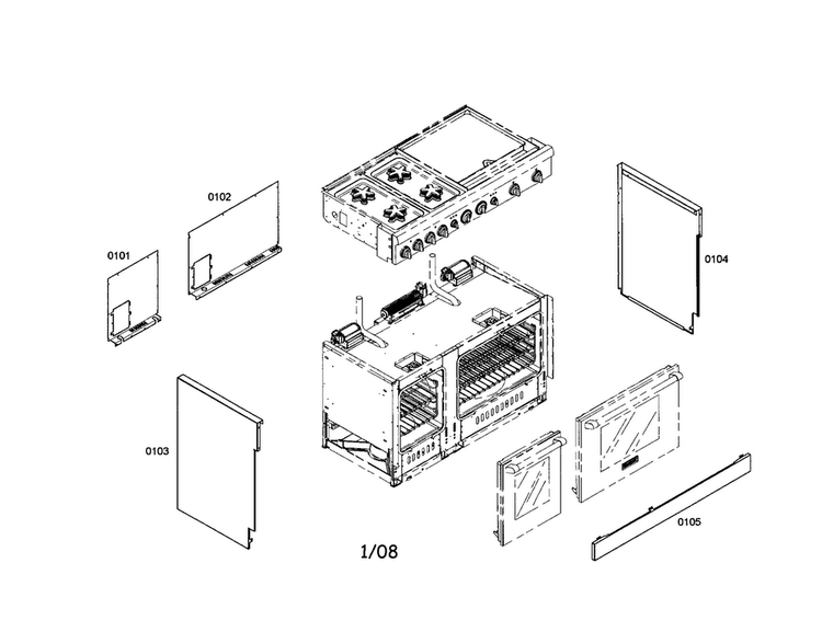 Panels Diagram and Parts List for PRD484EEHC 01 Thermador Range