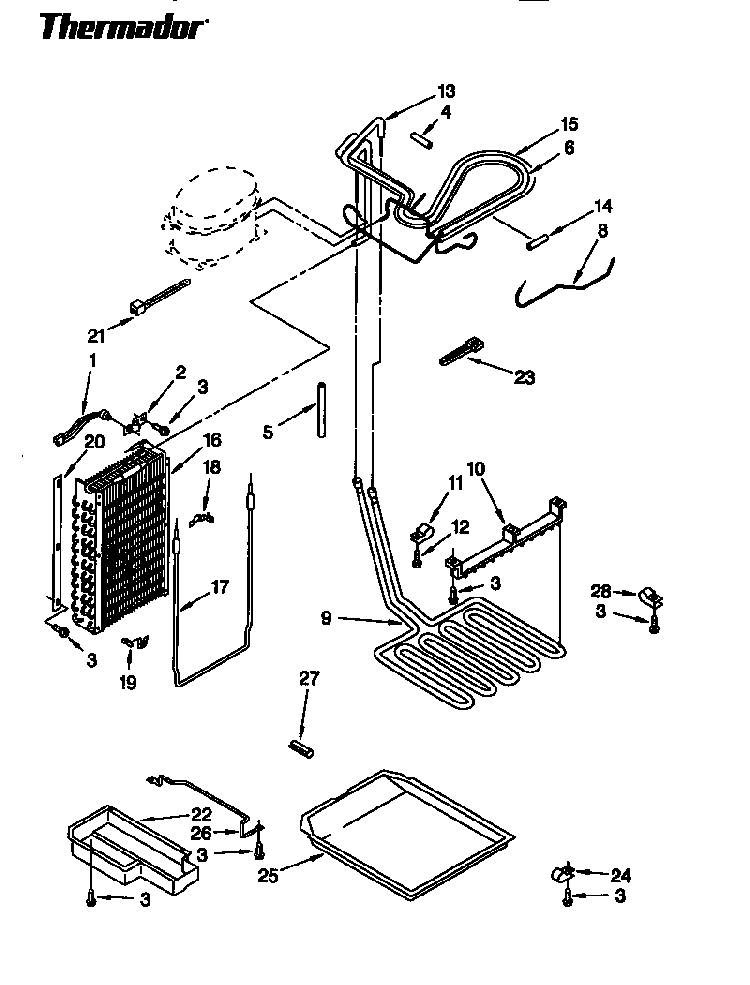 Lower Unit & Tubing Diagram and Parts List for TSS48DAW-06  Thermador Refrigerator