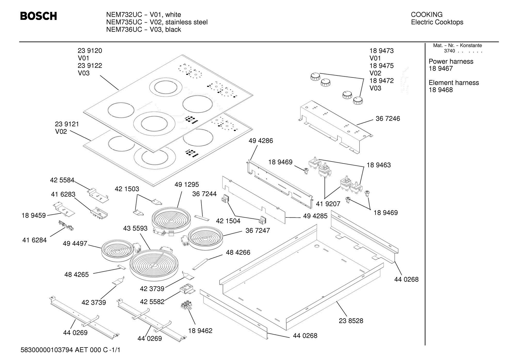 01 - COMPLETE Diagram and Parts List for NEM736UC  Bosch Range