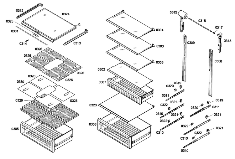 Drawer Assy Diagram and Parts List for T24IR70NSP 33 Thermador Refrigerator