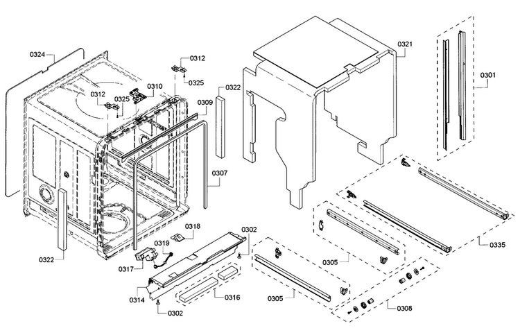Frame Diagram and Parts List for SHX7PT55UC 07 Bosch Dishwasher